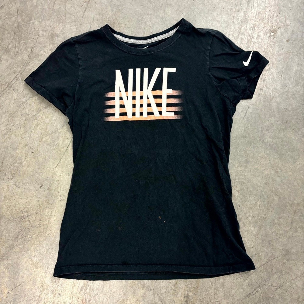 Nike Womens Slim Fit Graphic T Shirt Black Pink Orange Logo Size Medium RN56323